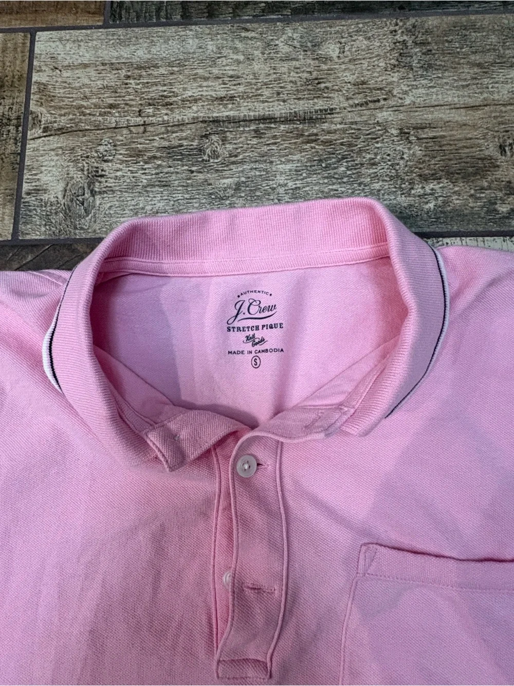 J. Crew Light Pink Polo with Chest Pocket and Contrast Tipping